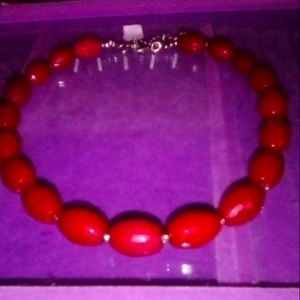 NATURAL RED JADE BEADED NECKLACE